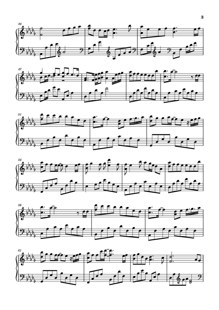 Page 3 of the piano sheet music PDF Piano – 星河皆予你 Piano (Dành tặng anh cả dải ngân hà) by 余澈