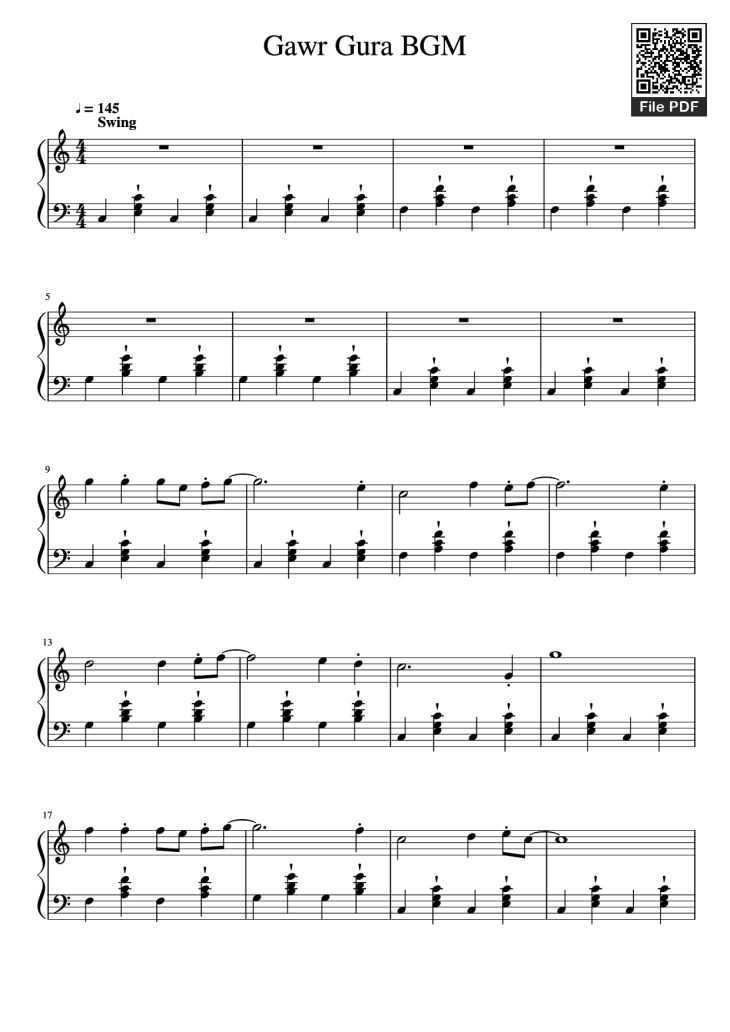 Page 1 of the piano sheet music PDF Piano – Gawr Gura BGM Piano by Undefined