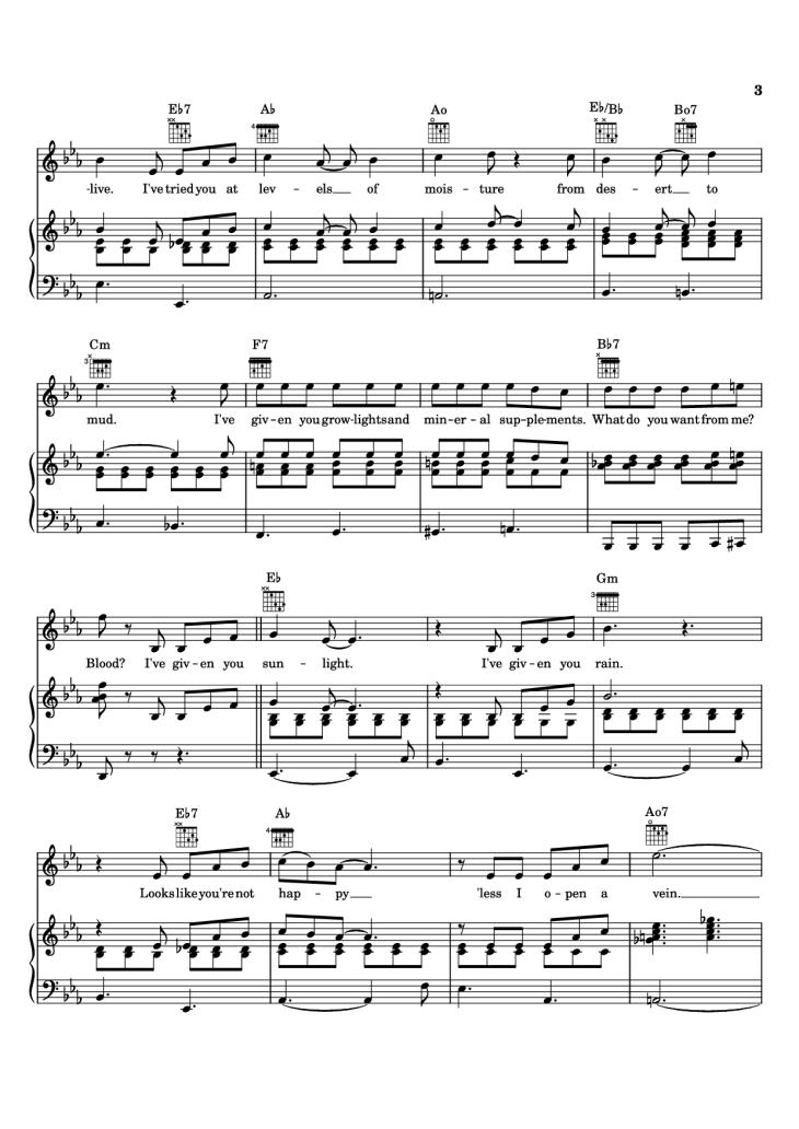 Page 3 of the piano sheet music PDF Piano – Grow For Me Piano by Alan Menken