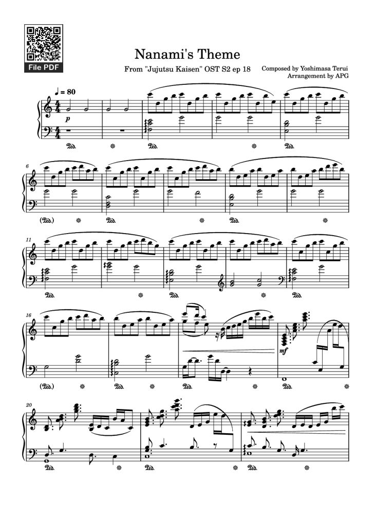 Page 1 of the piano sheet music PDF Piano – Nanami