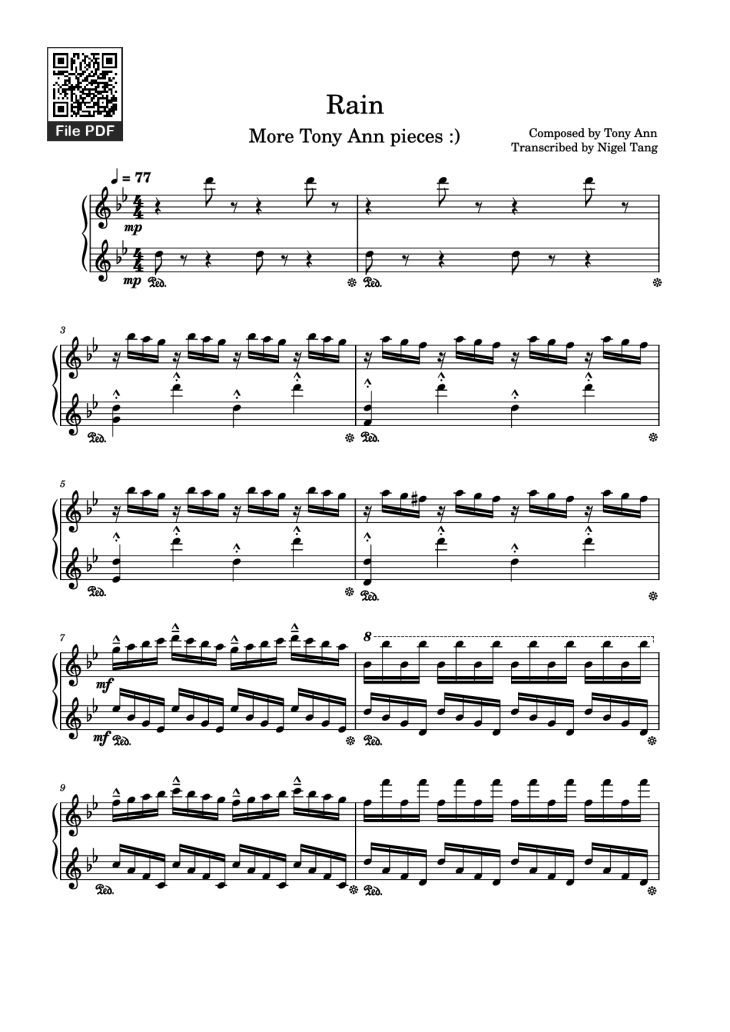 Page 1 of the piano sheet music PDF Piano – Rain Piano by Composed by Tony Ann