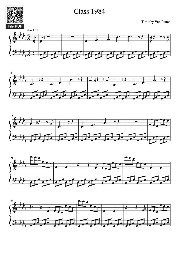 Page 1 of the piano sheet music PDF Piano – Class 1984 Piano by Timothy Van Patten