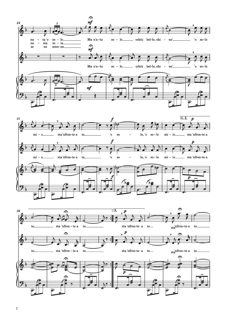 Page 2 of the piano sheet music PDF Piano – O Sole Mio Piano by Eduardo di Capua