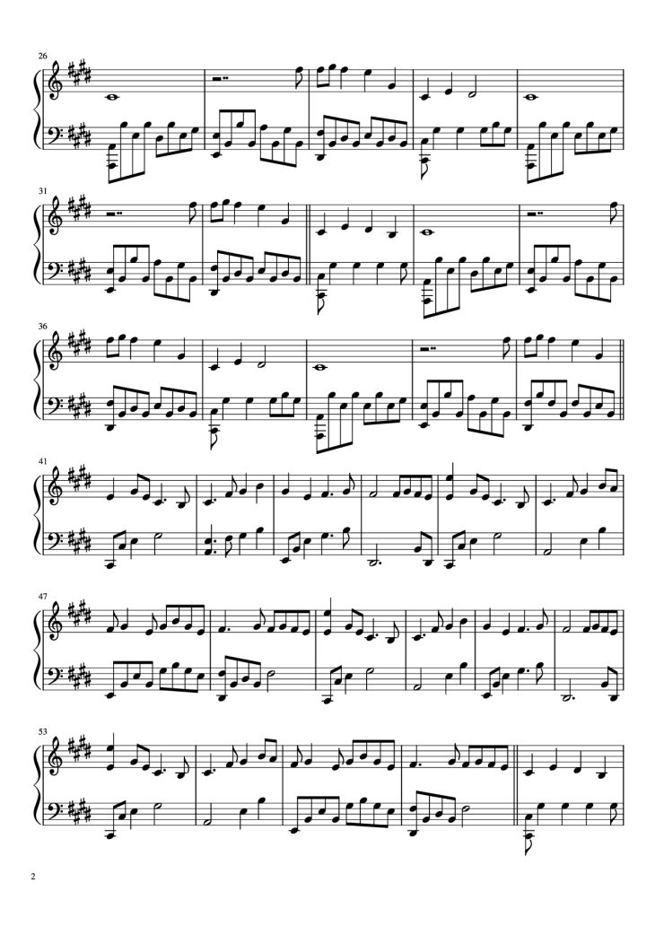 Page 2 of the piano sheet music PDF Piano – Lonely Day Piano by Jurrivh