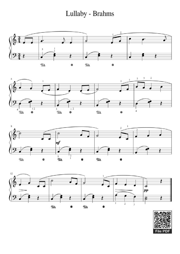 Page 1 of the piano sheet music PDF Piano – Lullaby - Brahms Piano by Undefined