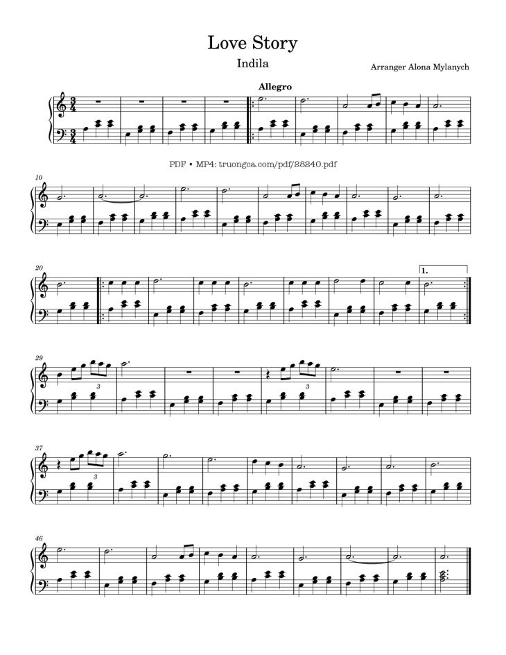 Page 1 of the piano sheet music PDF Piano – Love Story Piano by Indila Mini World