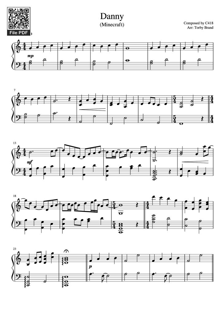 Page 1 of the piano sheet music PDF Piano – Danny Piano by Composed by C418