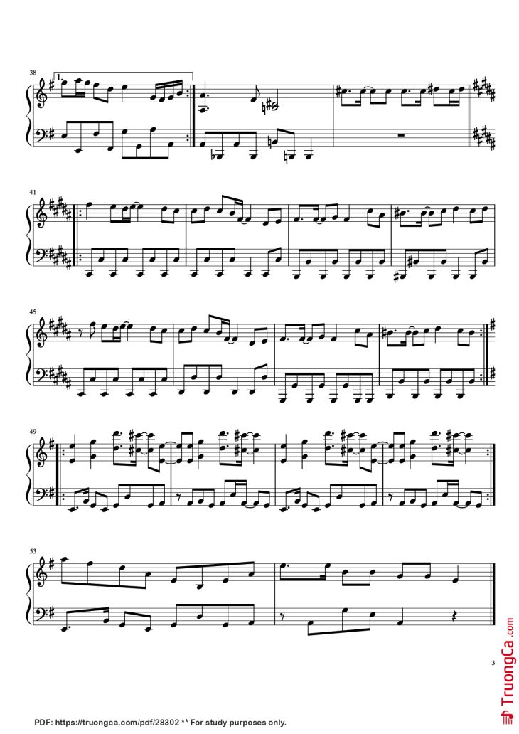 Page 3 of the piano sheet music PDF Piano – Death by Glamour Piano by By: Toby Fox