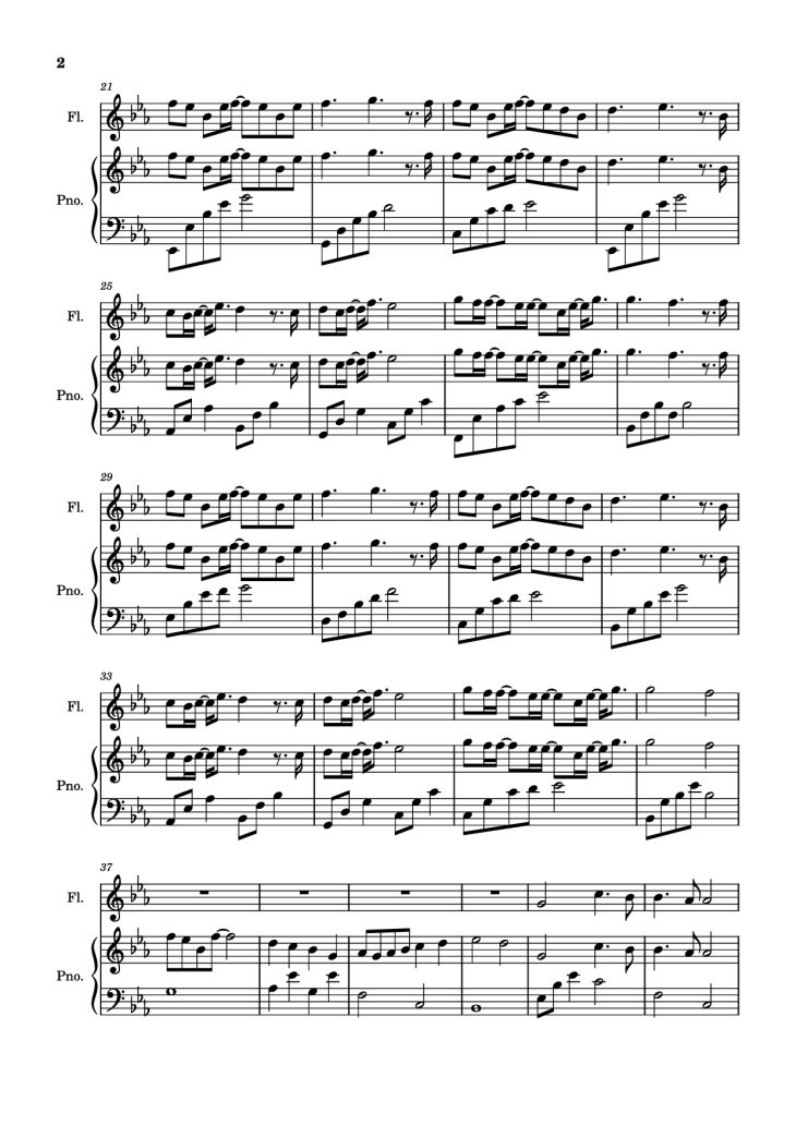 Page 2 of the piano sheet music PDF Piano – 离开你以后 Piano-Flute by Eric 周兴哲