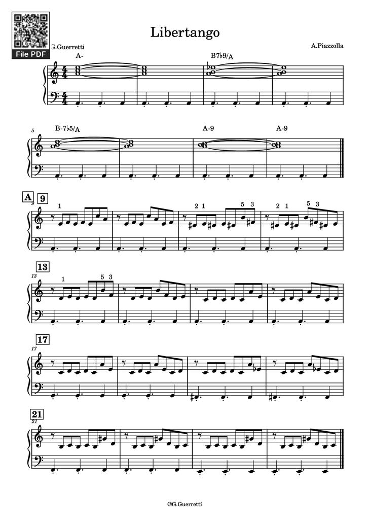 Page 1 of the piano sheet music PDF Piano – Libertango Piano Easy by Astor Piazzolla