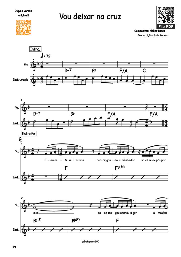 Page 1 of the piano sheet music PDF Piano – Vou deixar na cruz Piano by Compositor: Kleber Lucas