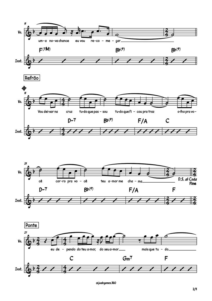 Page 2 of the piano sheet music PDF Piano – Vou deixar na cruz Piano by Compositor: Kleber Lucas