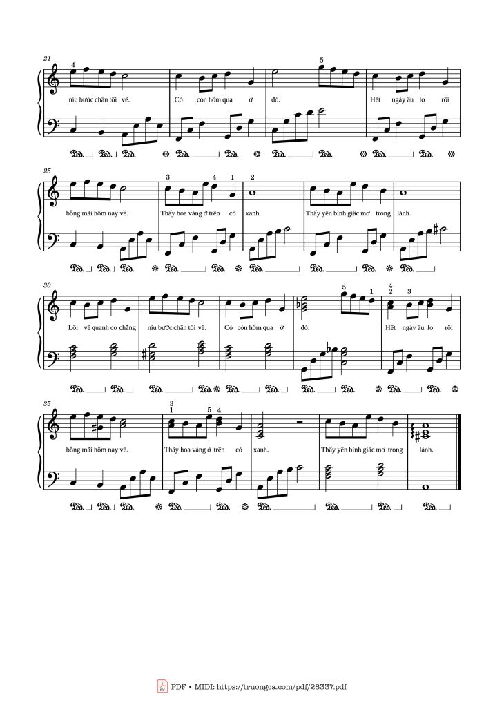 Page 2 of the piano sheet music PDF Piano – Tôi thấy hoa vàng trên cỏ xanh Piano by Châu Đăng Khoa, Legato team