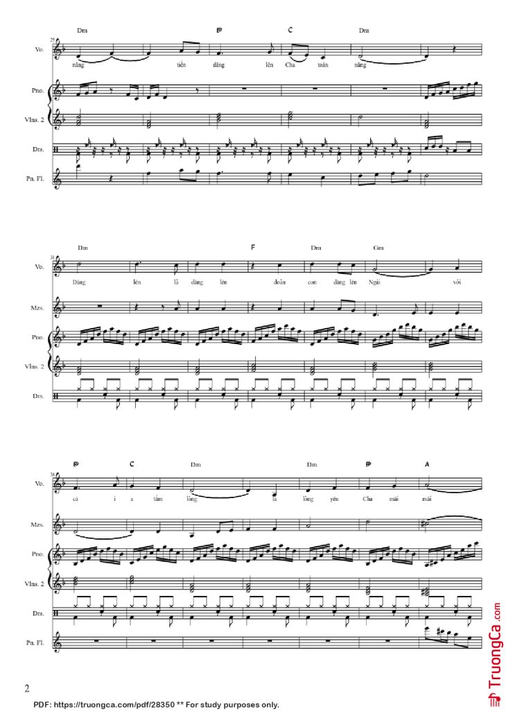 Page 2 of the piano sheet music PDF Piano – Của lễ tình yêu Piano Violin hợp xướng by Viết Chung