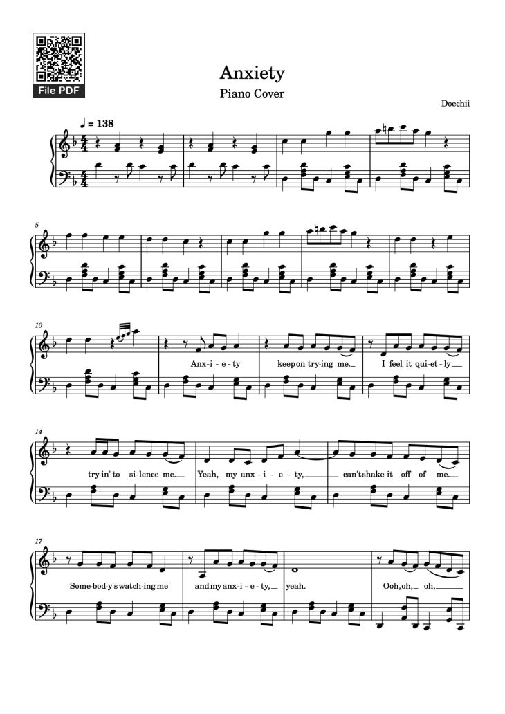 Page 1 of the piano sheet music PDF – Anxiety Piano by Doechii