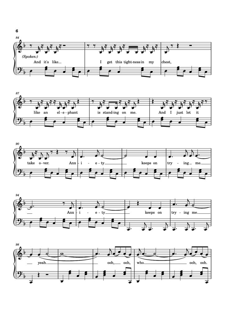 Page 6 of the piano sheet music PDF – Anxiety Piano by Doechii
