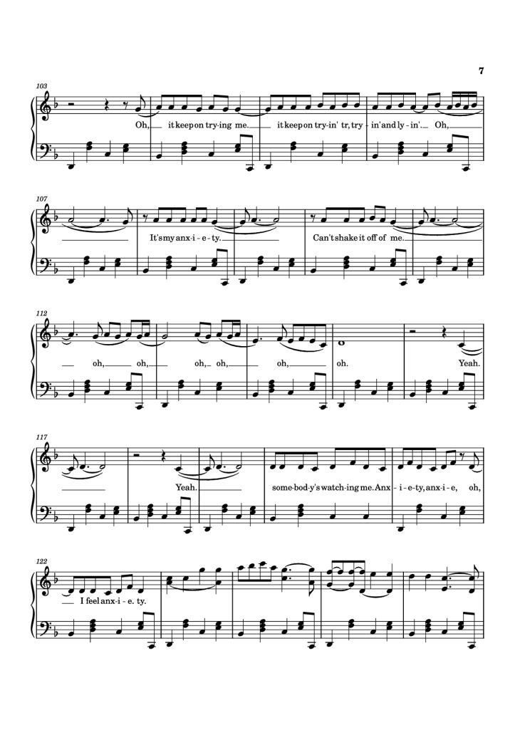 Page 7 of the piano sheet music PDF – Anxiety Piano by Doechii