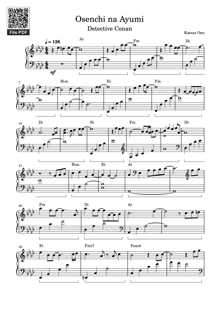 Page 1 of the piano sheet music PDF Piano – Osenchi na Ayumi Piano by Katsuo Ono