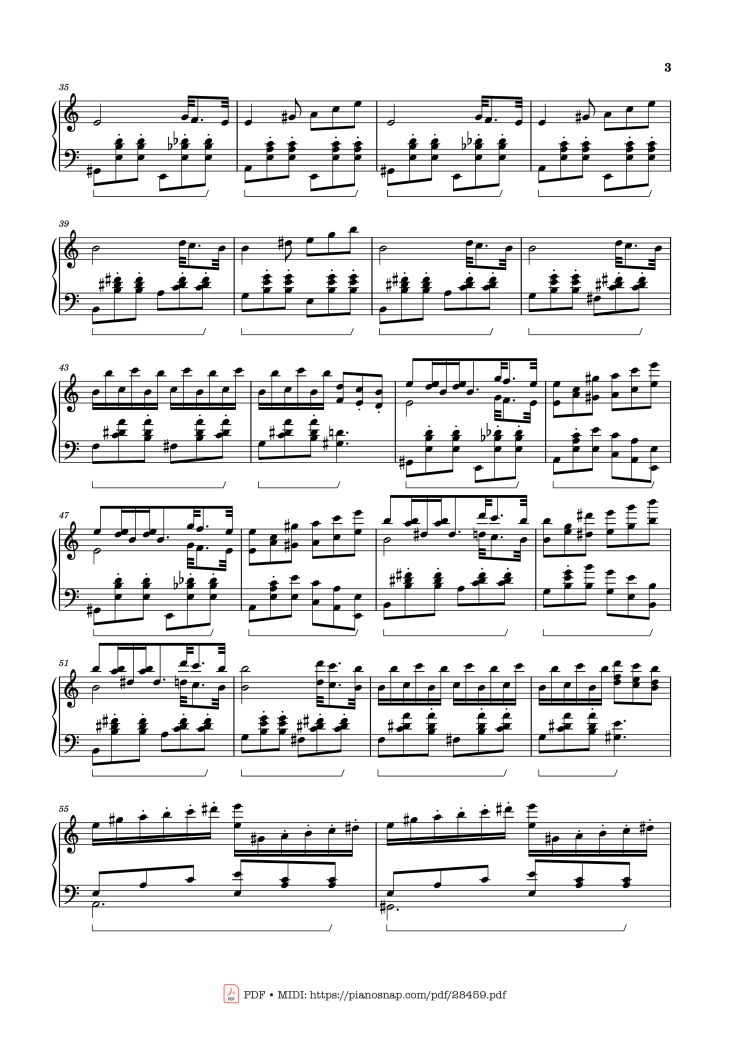 Page 3 of the piano sheet music PDF – Waltz from Masquerade Piano by Khachaturian Trio