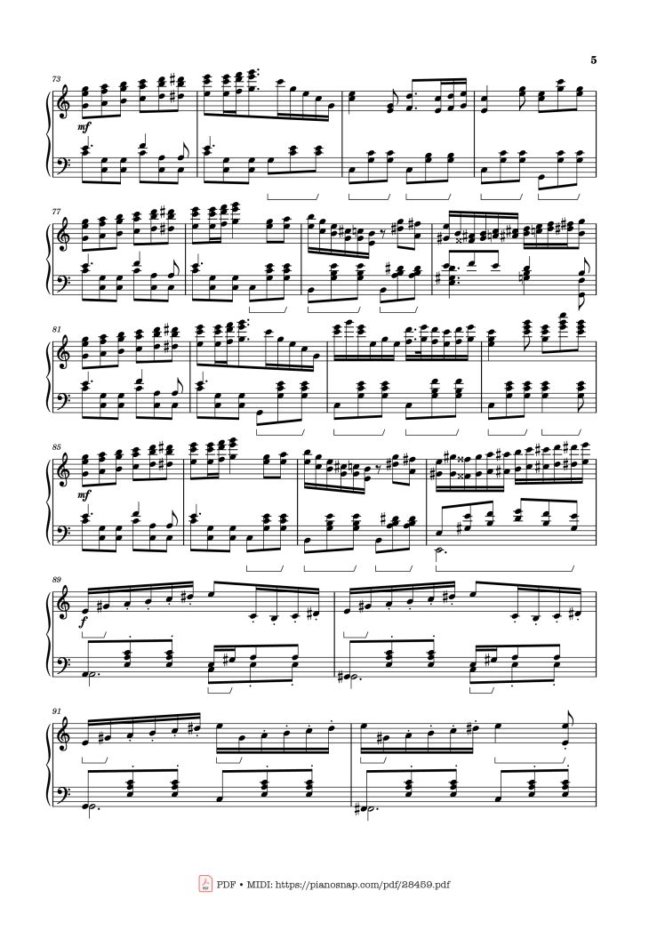 Page 5 of the piano sheet music PDF – Waltz from Masquerade Piano by Khachaturian Trio