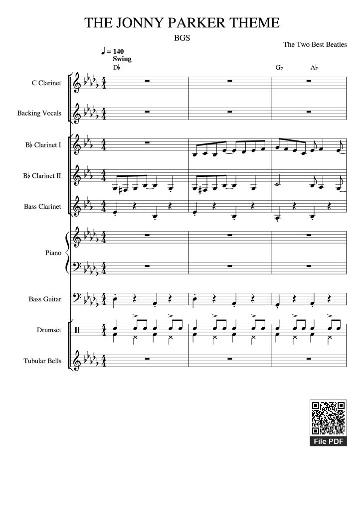 Page 1 of the piano sheet music PDF Piano – THE JONNY PARKER THEME Piano by The Two Best Beatles