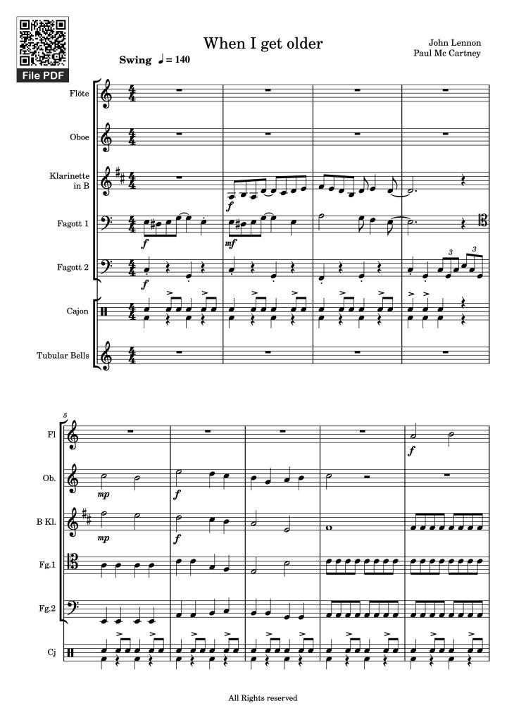 Page 1 of the piano sheet music PDF – When I get older Violin by John Lennon