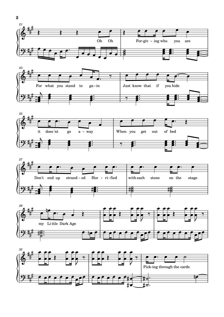 Page 2 of the piano sheet music PDF Piano – Little Dark Age Piano by Orininal song by MGMT