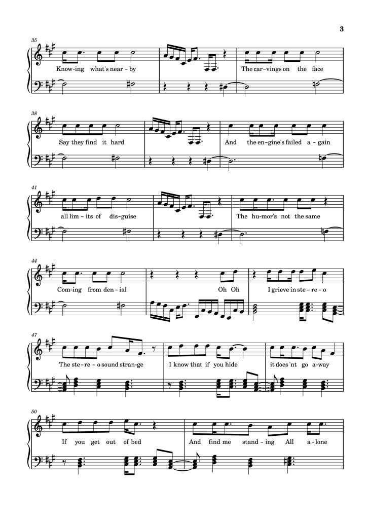 Page 3 of the piano sheet music PDF Piano – Little Dark Age Piano by Orininal song by MGMT