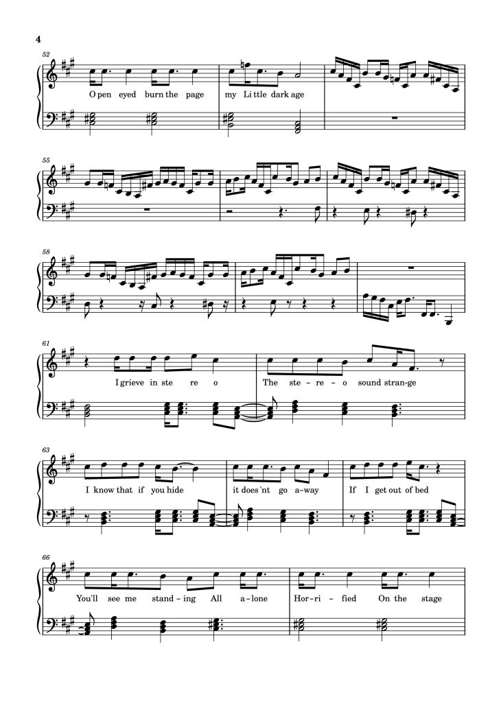 Page 4 of the piano sheet music PDF Piano – Little Dark Age Piano by Orininal song by MGMT