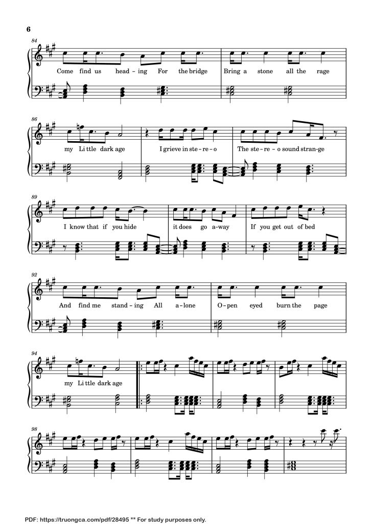 Page 6 of the piano sheet music PDF Piano – Little Dark Age Piano by Orininal song by MGMT