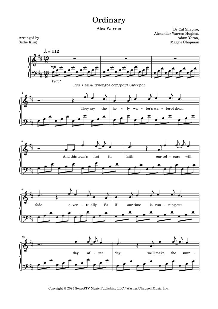 Page 1 of the piano sheet music PDF Piano – Ordinary Piano by Cal Shapiro