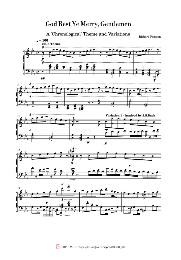 Page 1 of the piano sheet music PDF Piano – God Rest Ye Merry Gentlemen Piano by Richard Pogoson