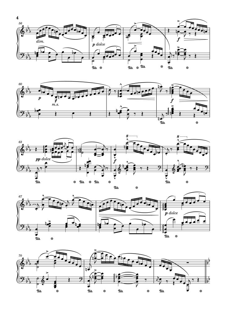 Page 4 of the piano sheet music PDF Piano – Arabesque No. 1 in G Minor Piano by Cécile Chaminade