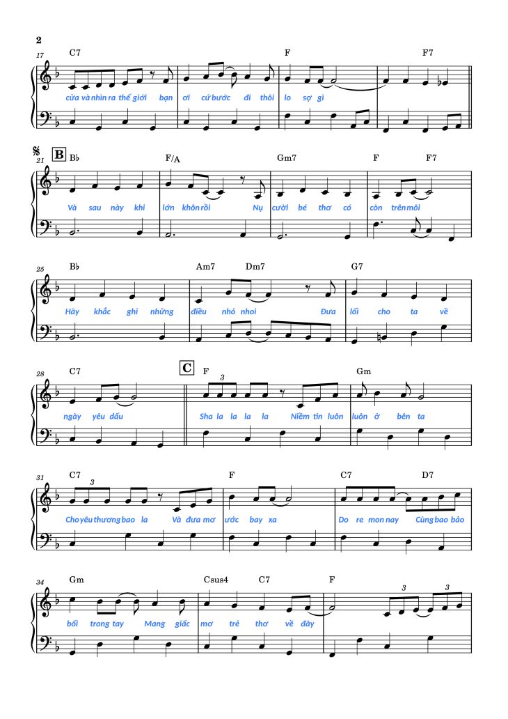 Page 2 of the piano sheet music PDF Piano – Giấc Mơ Thần Tiên (Doraemon OST) Piano by Katsuhiko Kurosu