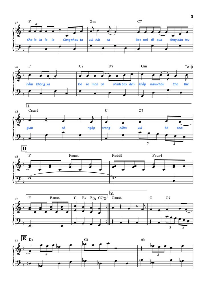 Page 3 of the piano sheet music PDF Piano – Giấc Mơ Thần Tiên (Doraemon OST) Piano by Katsuhiko Kurosu