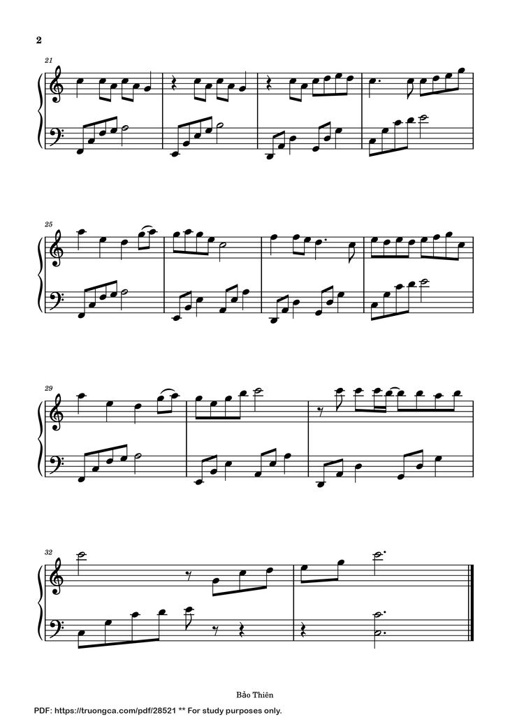 Page 2 of the piano sheet music PDF Piano – Đi Giữa Trời Rực Rỡ Piano (Dễ) by Ngô Lan Hương