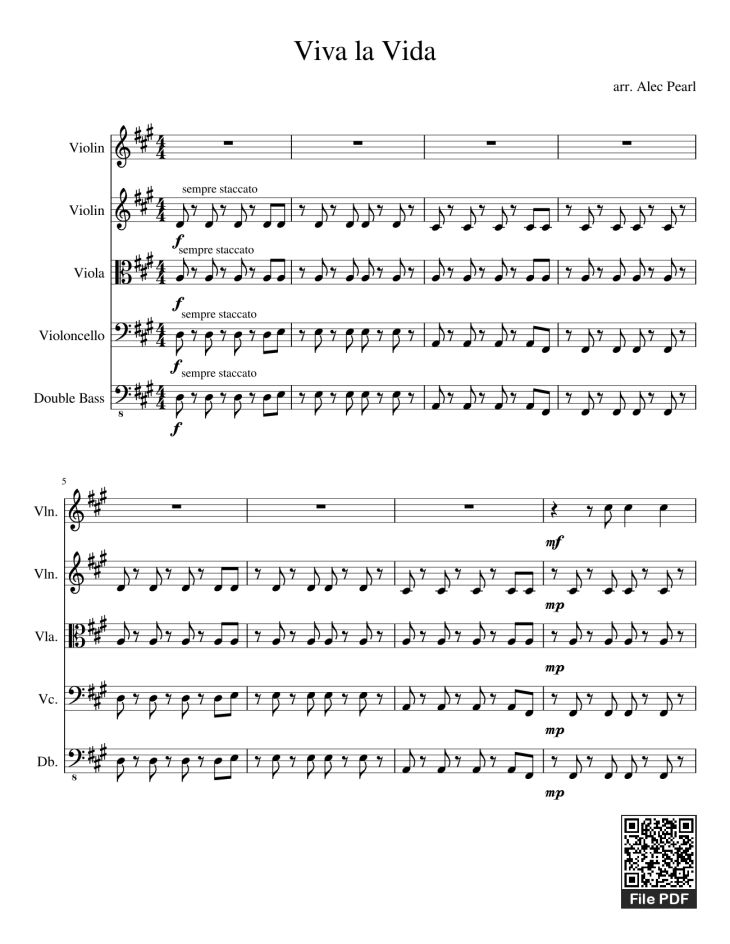 Page 1 of the piano sheet music PDF – Viva la Vida Violin by Oreboy