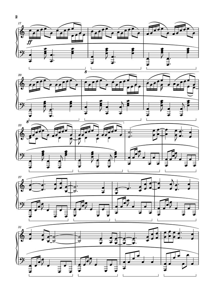 Page 2 of the piano sheet music PDF Piano – Otherside Piano by Arr. by Tillman