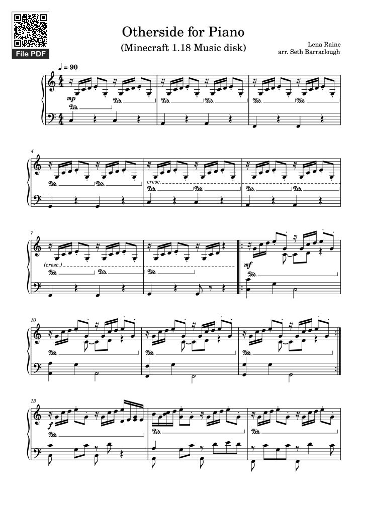 Page 1 of the piano sheet music PDF Piano – Otherside for Piano by Lena Raine