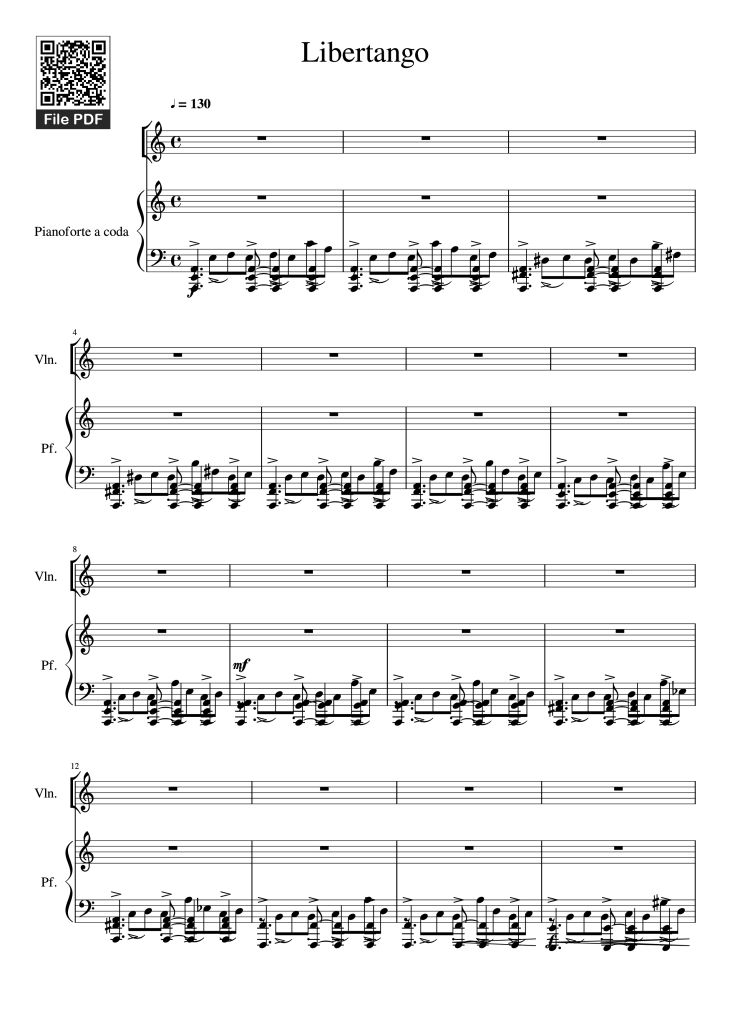 Page 1 of the piano sheet music PDF Piano – Libertango Piano vs Violin by Astor Piazzolla