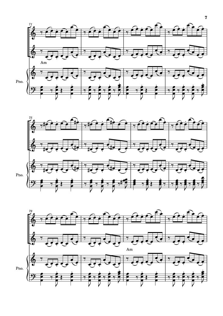 Page 7 of the piano sheet music PDF Piano – Libertango Piano vs 2 violins by Astor Piazzola