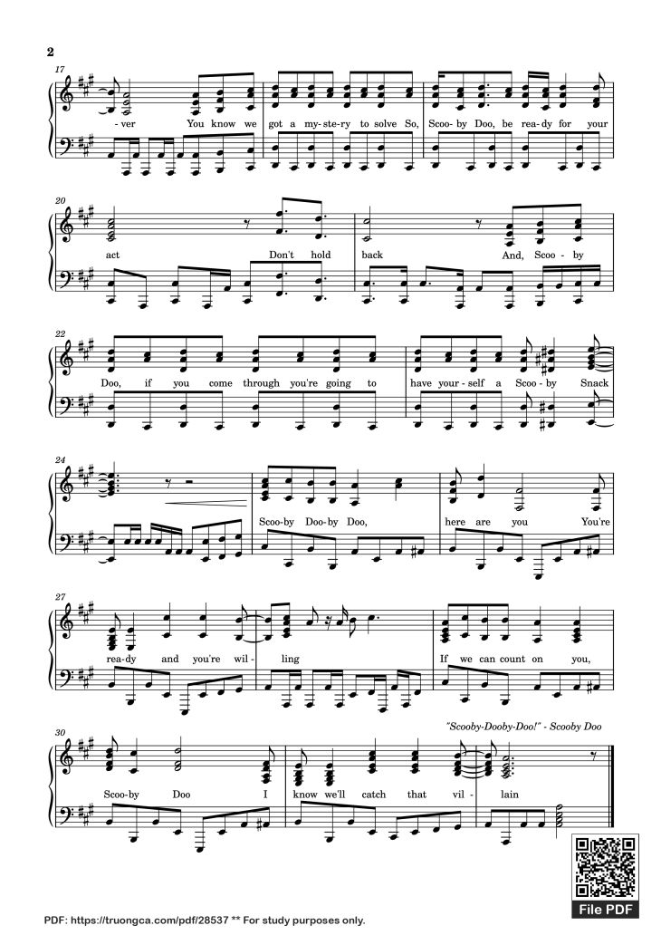 Page 2 of the piano sheet music PDF Piano – Scooby Doo, Where Are You? Piano by Composed: Ted Nichols