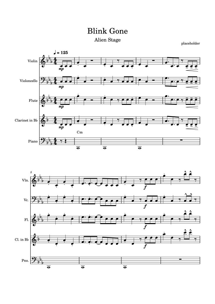 Page 1 of the piano sheet music PDF Piano – Blink Gone Piano by Placeholder