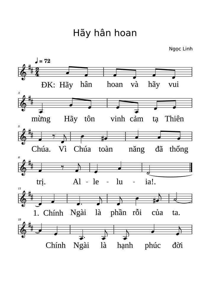 Page 1 of the piano sheet music PDF – Hãy hân hoan by Ngọc Linh