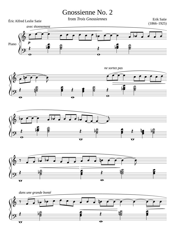 Page 1 of the piano sheet music PDF Piano – Gnossienne No. 2 Piano by Erik Satie