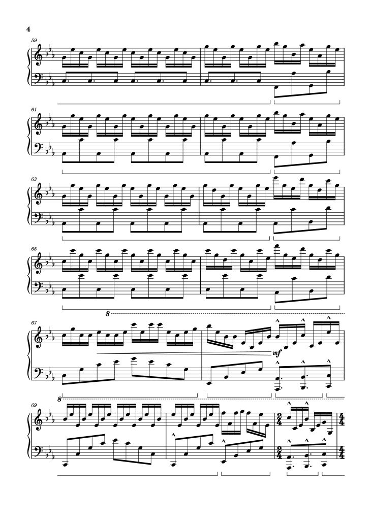 Page 4 of the piano sheet music PDF Piano – EUPHORIA Piano by Tony Ann