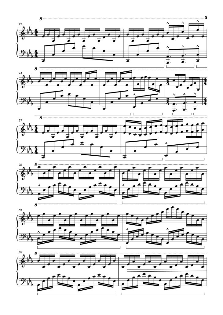 Page 5 of the piano sheet music PDF Piano – EUPHORIA Piano by Tony Ann