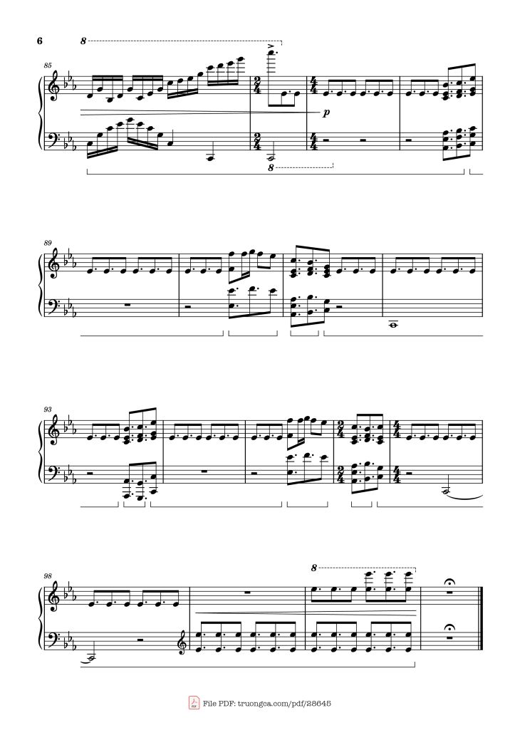 Page 6 of the piano sheet music PDF Piano – EUPHORIA Piano by Tony Ann