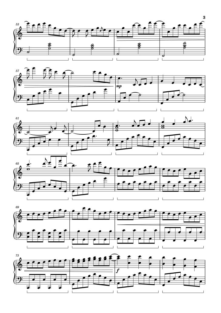 Page 3 of the piano sheet music PDF Piano – FOUR LETTERS Piano by Arr.: Dave