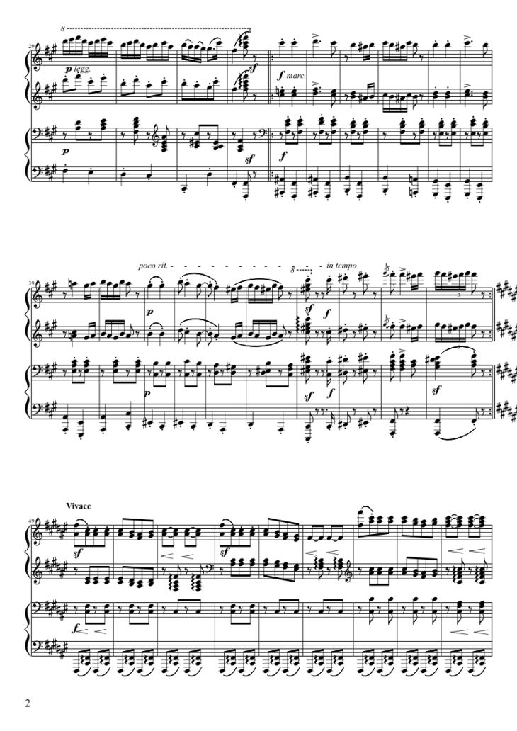 Page 2 of the piano sheet music PDF Piano – Hungarian Dance No. 5 (4 hands Piano) by Johannes Brahms